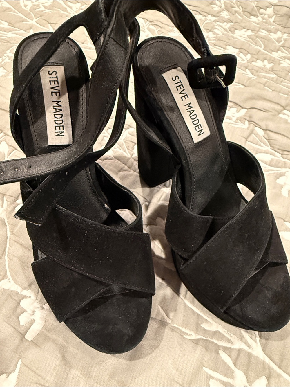 Steve Madden Black Suede Crisscross Block Heel Sandals